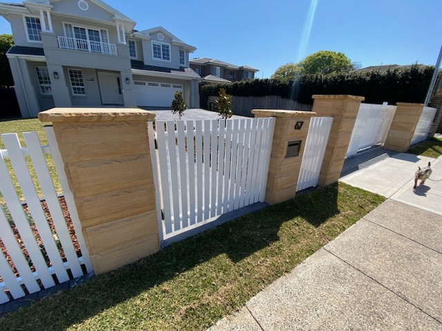 Sydney Landscaping Services Sandstone fence pillars picket fence